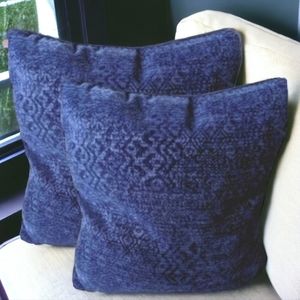Embossed blue textured decorative pillows (2) 20x20